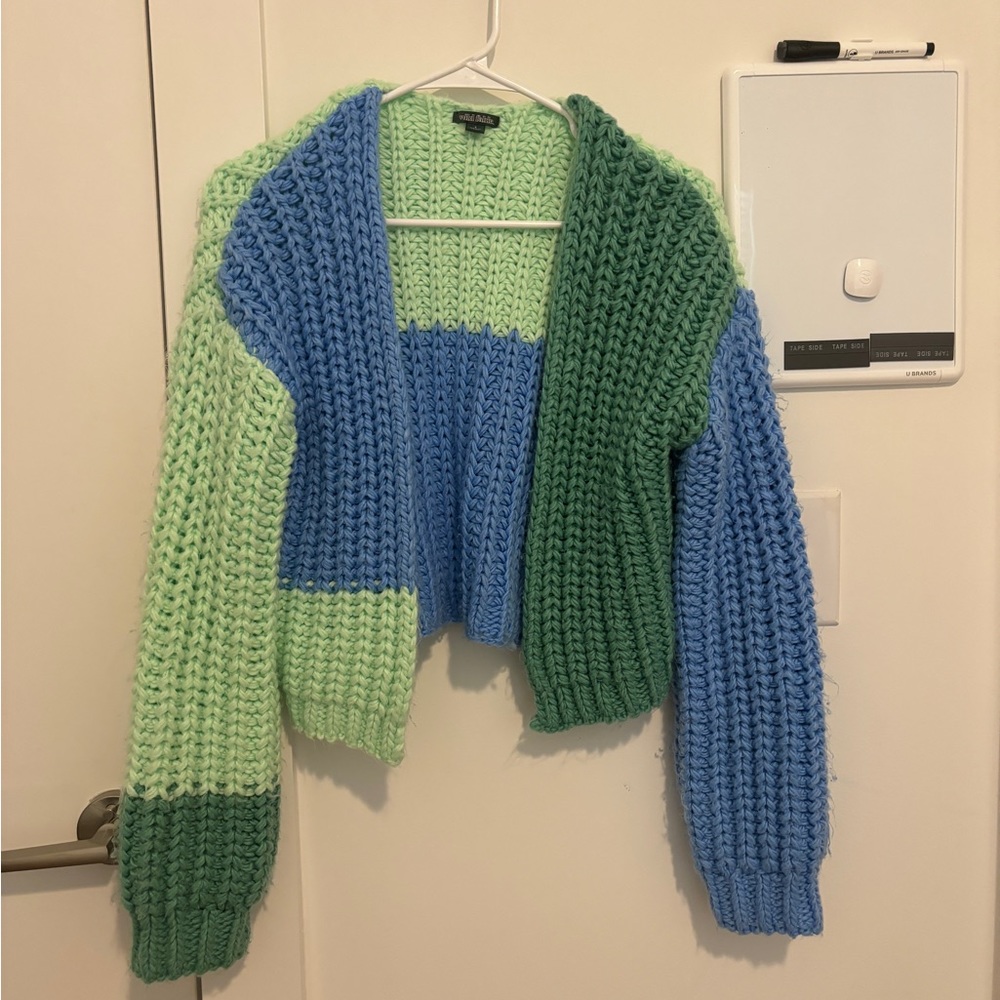 Green color block cardigan - size S
